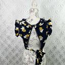 J.O.A. J by Womens Size S Ruffle Open Back Tie Cropped Navy Blouse Photo 1