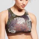 Joy Lab Brown, Green, and Pink Floral Print High Neck Cross Back Sports Bra Photo 0