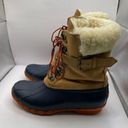  Women's 7M Top-Sider Sperry Shearwater Tan Navy Leather Rubber Duck boot Photo 2