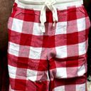 American Eagle Flannel Jogger PJ Pants Striped High Rise Tie Waist  Red Cream S Photo 1