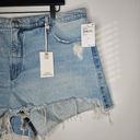 Good American  Good 90s Denim Shorts Step Hem Frayed Hem Size 16 NWT Photo 4