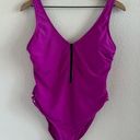 Xhilaration  Magenta One Piece Exposed Black Zipper Y2K 90s Swimsuit Scoop Back L Photo 0