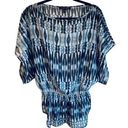 Cynthia Steffe  Ikat Sheer Blue & White Patterned Top with Metallic Gold Thread Photo 0