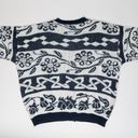 Cabin creek Vintage 80s Navy & White Floral Cardigan Sweater Photo 3