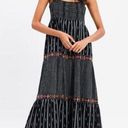 ZARA Bead and Embroidered Strappy Tiered Midi Dress Black Size S Photo 8