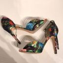 Ivanka Trump Floral Print Satin Straps Crisscross Leather Green Pumps Stilettos D’orsay Sandals Photo 1