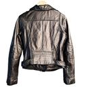 Parker  Moto Metallic Leather Jacket Zipper Collared Pewter Large Fits Small EUC Photo 1