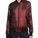 Cinq à Sept  Venus Lamé Bomber Jacket Wine Metallic Satin Trim Size XS Photo 1