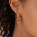 Twisted 14K Gold Plated  Beaded Thick Hoop Earrings Photo 2