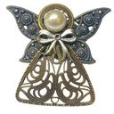 Filagree Silver Gold Color Angel Jewelry Pin Brooch Halo Faux Pearl Bow Wings Photo 0