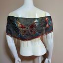 Boho Butterfly Sequined Shawl with Beaded Tassels Black Photo 0