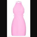 Pretty Little Thing  Dress 8 NWT Woven Cut Out Side Halterneck Bodycon Barbie Pink Photo 3