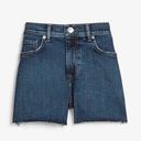 EXPRESS NWT  Women's High Waisted Dark Wash Raw Hem Jean Shorts Size 4 Photo 2