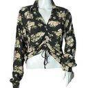 Oak + Fort  Shirt Womens Medium Black Cream Floral Flowers Ruched Tie Front Bloom Photo 0