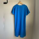 Flax  Designs LINEN Sage Boho V-neck Midi Tunic Dress in Ocean Blue w Pocket SZ S Photo 2