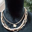 Chico's  Women Fashion Gold Tone Triple Strand Choker Necklace w/ Butterfly Charm Photo 2