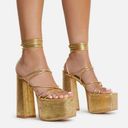 EGO  rustic cork like gold platform straps wrap around ankle sandal shoes Photo 0