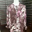 Cooper and Ella  Women's Ruffle Neck Long Sleeve Purple Abstract Blouse S NWT Photo 0