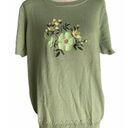 Only NWOT  Necessities Med Green Embroidered Floral Short Sleeve Sweater Womens Photo 0