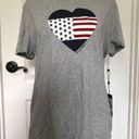 Tommy Hilfiger  Womens T-Shirt Heart America Flag Graphic Short Sleeve Gray Large Photo 1