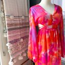 Bershka  Tropical Sunset Long Balloon Sleeves Midi Dress Women’s Size Medium Photo 3