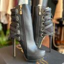 Bebe - Edyta- Black & Gold Strap Ankle Boots Sz 7 Photo 1