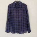 The Kooples The‎  Shirt Womens Medium Sheer Plaid Black Blue Silk Blend Button Up Photo 15