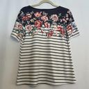 12PM by Mon Ami NWT  Short Sleeve Striped & Floral Blouse White/Blue Small Photo 5