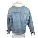 American Eagle  Blue Light Wash Faux Fur Lined Zip Up Denim Jean Jacket Size XS Photo 2