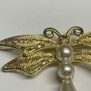 Monet Signed  Costume Brooch Pin - Gold Tone Faux Pearl Dragonfly Insect Photo 1