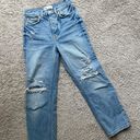 ZARA high waisted ripped knee distressed straight leg denim jeans Photo 3