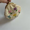 Vintage 50s 60s Sequin Coin Purse Framed Clutch Floral Beaded Satin Lining Cream Photo 6