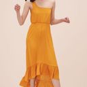 Maje  Rasti One-Shoulder Satin Midi Dress in Yellow Photo 2