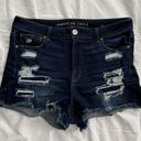 American Eagle blue denim hi-rise shortie ripped shorts Photo 0