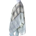 J.Jill  Womens One Size Poncho Sweater Wrap Plaid Acrylic Fringe Neutral Soft Photo 4