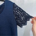 The Limited  Navy Blue Top With‎ Embroidery Knitted Sleeves Size Large Photo 2