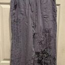 J.Jill  Wide Leg Cropped Pants 14 Chambray Blue  Purple Floral 100% Linen Photo 0