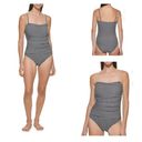 DKNY  Swimsuit One Piece Black White Geo Small Bandeau UPF SPF Stretch Straps Photo 2