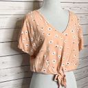 Sim & Sam  Peach Floral Daisy Print Tie Front Crop Top Size Small Photo 2