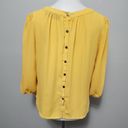 Ny&co 7th Ave NY& Yellow Ruched Crew Neck Button Back ¾ Sleeve Blouse Size Medium Photo 3