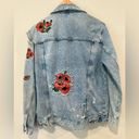 ZARA  Oversized Denim Jacket with embroidered Roses and Studs. Size Small Photo 3