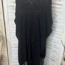 BCBGMAXAZRIA  Women's M L Drue Pointelle Sheer Lace Fringe Poncho Black Boho Goth Photo 4