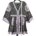 INC  Kimono Dress Womens 14 Purple Black Paisley Silk Chiffon Tie Belt Festival Photo 6