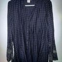 Max Studio  blue and black plaid long sleeve shirt embroidered size small P Photo 0