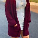 Love Tree Wine/Burgundy Popcorn Puff Sleeve Boyfriend Cardigan Photo 1