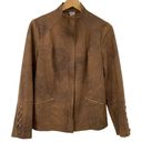 Chico's  Faux Suede Jacket Zipper Front Moto Lace Up Sleeves Brown Womens Small 4 Photo 1