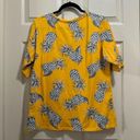 Christopher & Banks  short sleeve V-neck shirt yellow pineapple print size large Photo 4