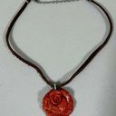 Handmade Brown Suede Flower Rose Charm Pendant Necklace Choker Jewelry 🌹✨  Photo 0