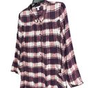 Garnet Hill  Womens Plaid Crepe Tunic Top 6 Brown White Long Sleeve Half Button Photo 2