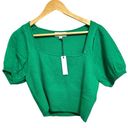 The Moon Day +  Green ribbed square neck puff sleeve sweater size Medium NEW Photo 0